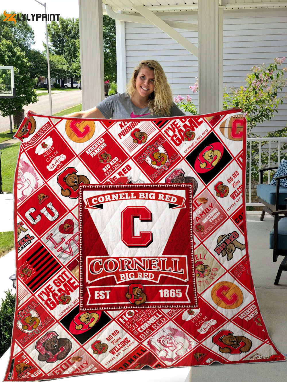 cornell big red quilt blanket for fans home decor gift w