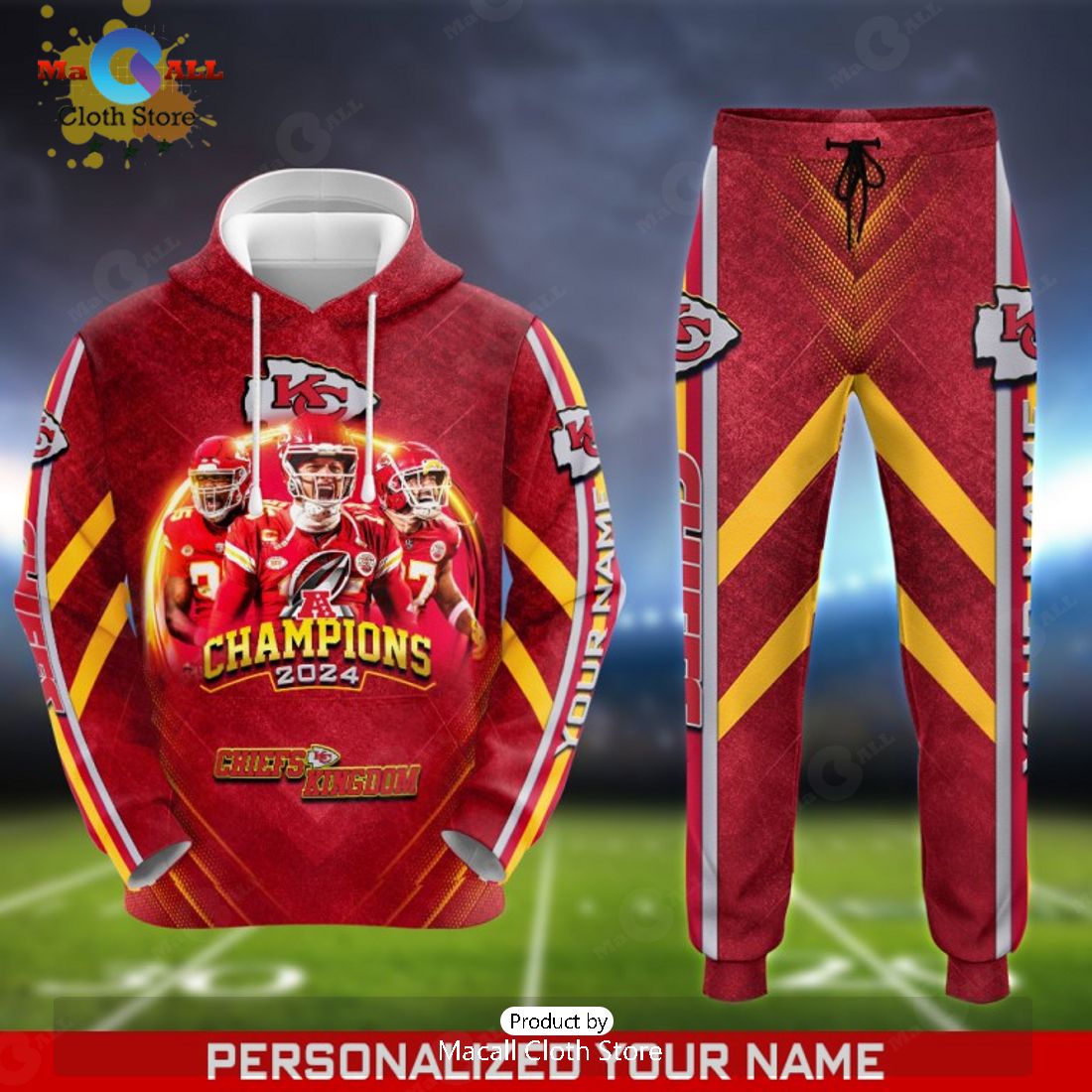 custom name kansas city chiefs afc champions 2024 gifts hoodie and pants 1 7Yh5k