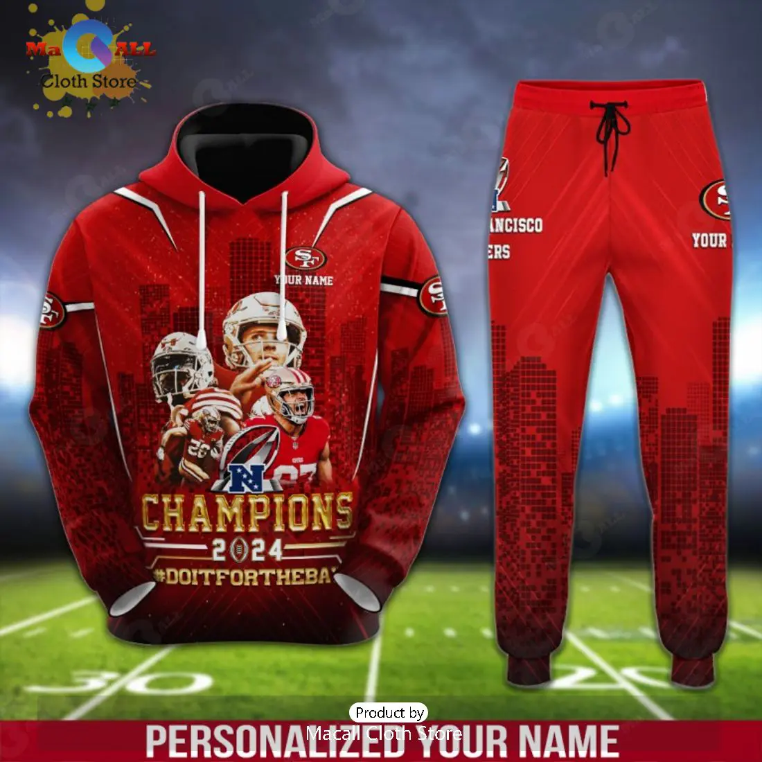 custom name san francisco 49ers afc champions 2024 gifts hoodie and pants 1 1iugu