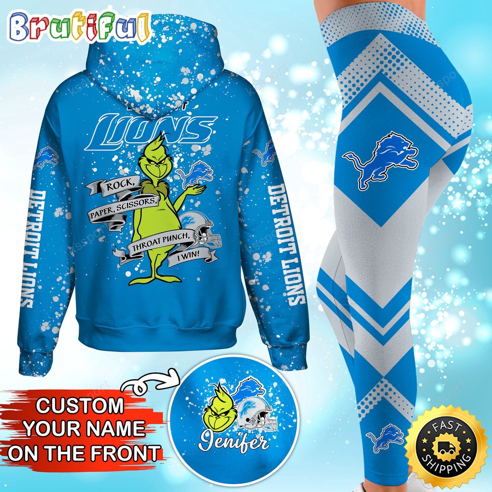 custom nfl detroit lions hoodie leggings the grinch hoodie rock paper scissors throat punch i win ic9mg