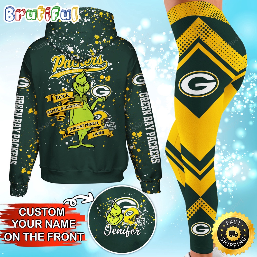 custom nfl green bay packers hoodie leggings the grinch hoodie rock paper scissors throat punch i win zkc8z