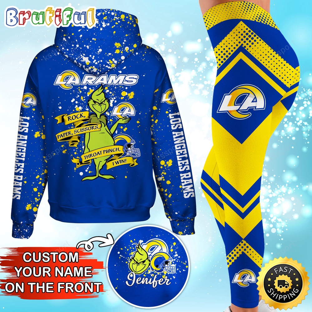 custom nfl los angeles rams hoodie leggings the grinch hoodie rock paper scissors throat punch i win usg83