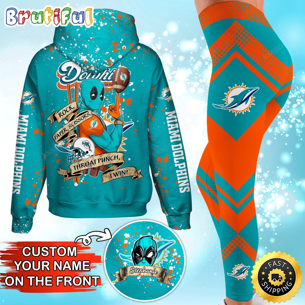 custom nfl miami dolphins hoodie leggings rock paper scissors throat punch i win hoodie gbaji