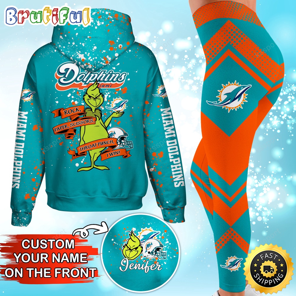 custom nfl miami dolphins hoodie leggings the grinch hoodie rock paper scissors throat punch i win i09q2