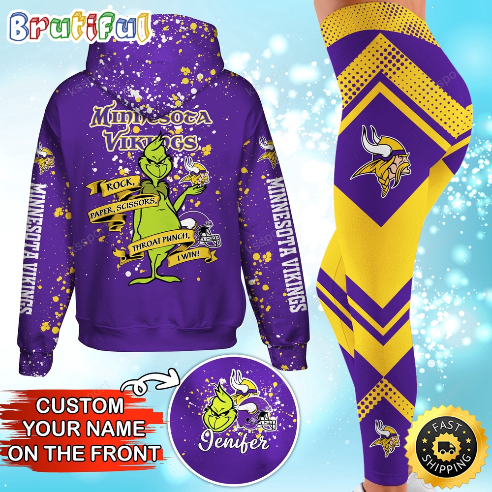 custom nfl minnesota vikings hoodie leggings the grinch hoodie rock paper scissors throat punch i win i1qaz