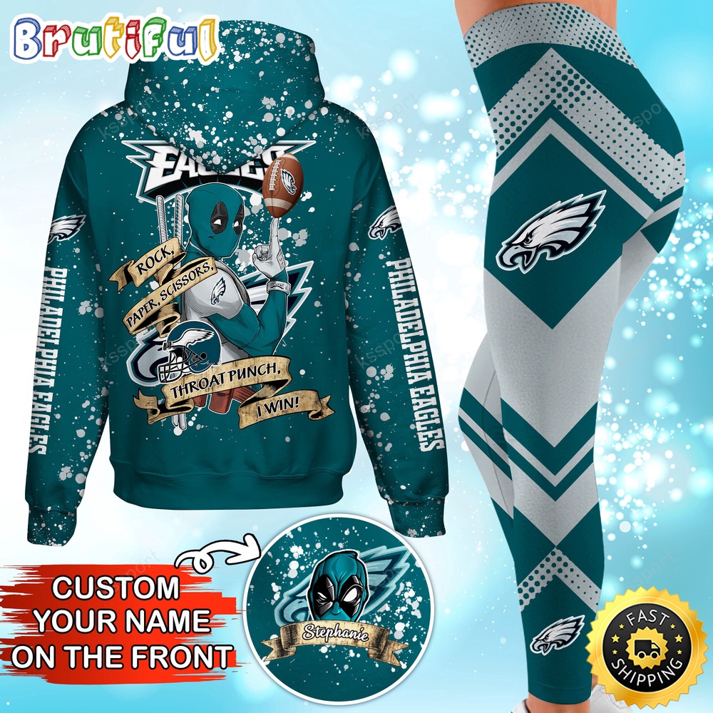 custom nfl philadelphia eagles hoodie leggings rock paper scissors throat punch i win hoodie i8u18