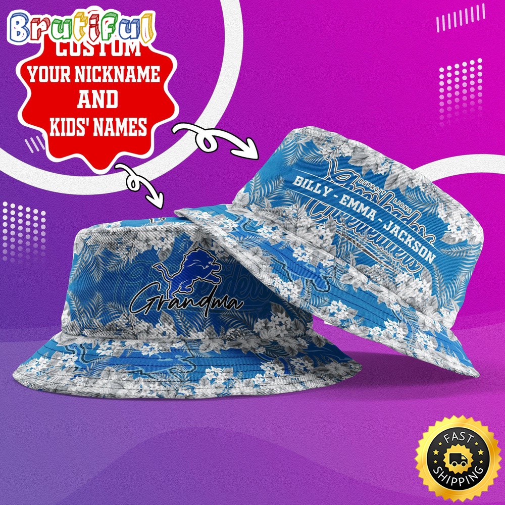 customized nfl detroit lions bucket hat floral pattern hat for football fans bfko8