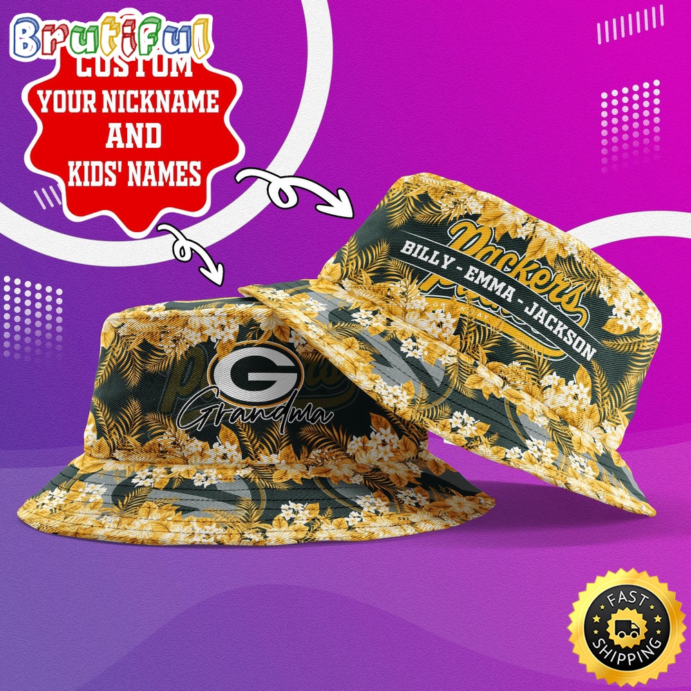 customized nfl green bay packers bucket hat floral pattern hat for football fans z0sre