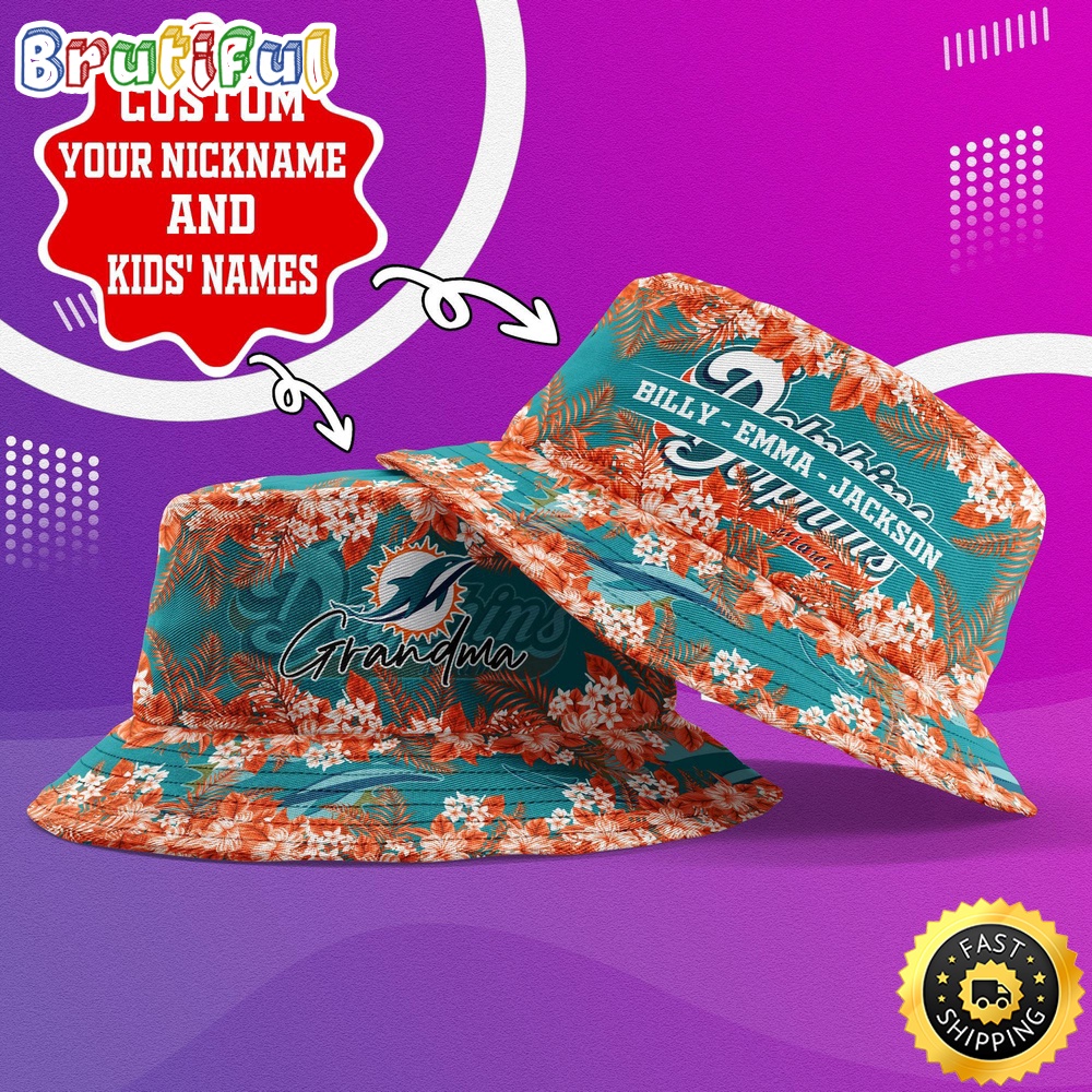 customized nfl miami dolphins bucket hat floral pattern hat for football fans alaif