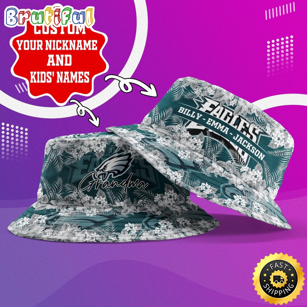 customized nfl philadelphia eagles bucket hat floral pattern hat for football fans ck4r1