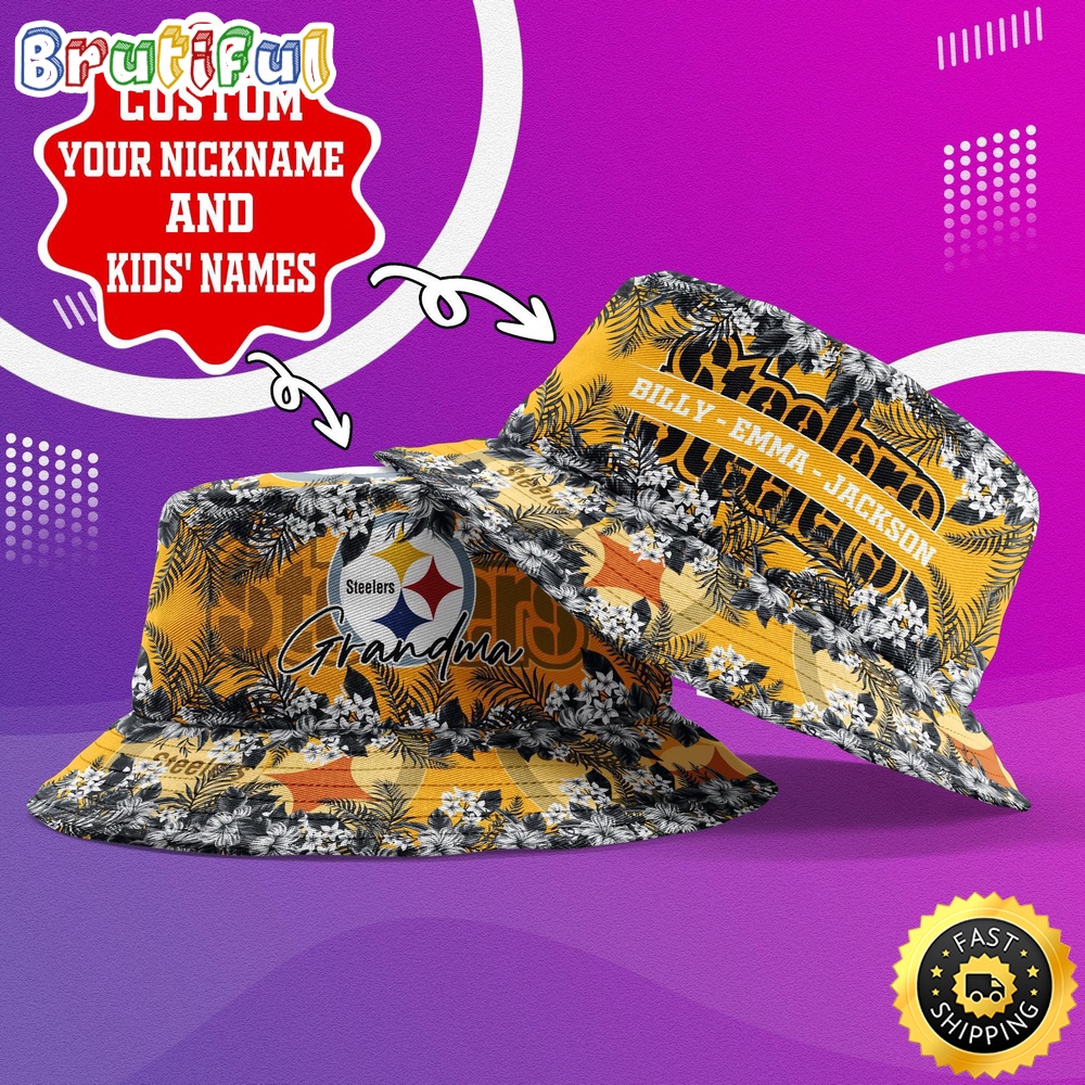 customized nfl pittsburgh steelers bucket hat floral pattern hat for football fans h01cu