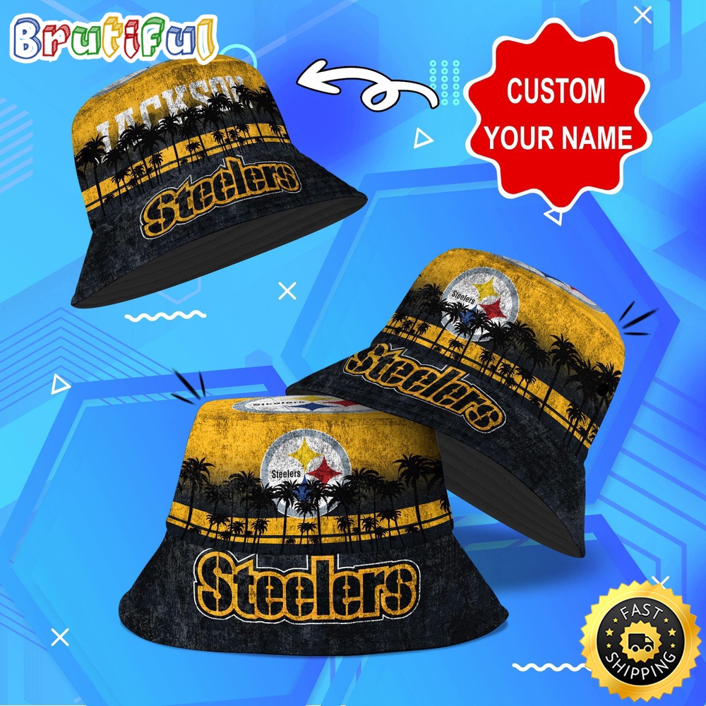 customized nfl pittsburgh steelers bucket hat palm tree nfl bucket hat 4lz4l