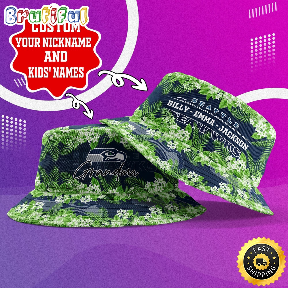 customized nfl seattle seahawks bucket hat floral pattern hat for football fans drum4