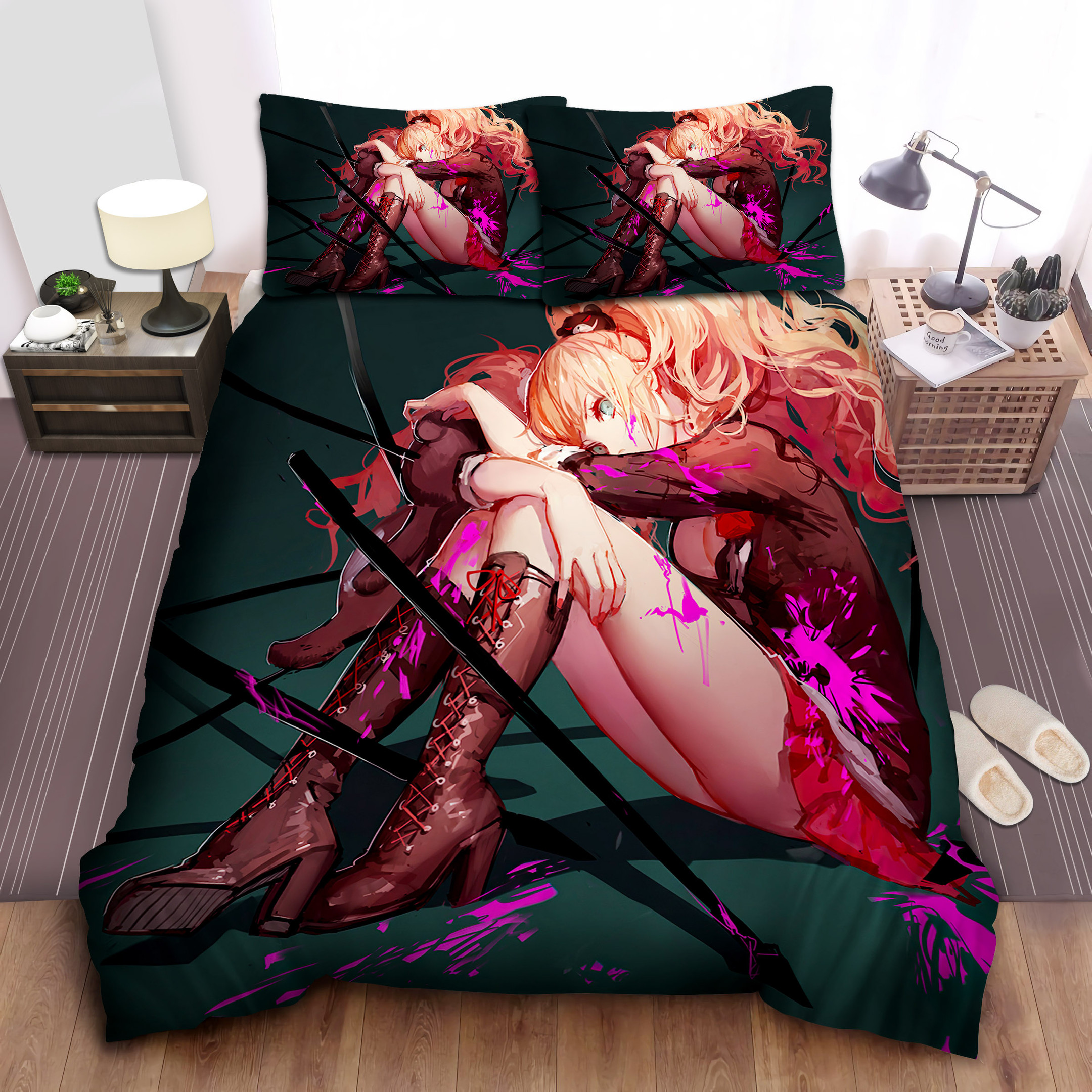 danganronpa junko enoshima in watercolor artwork bed sheets spread comforter duvet cover bedding sets q5pyc