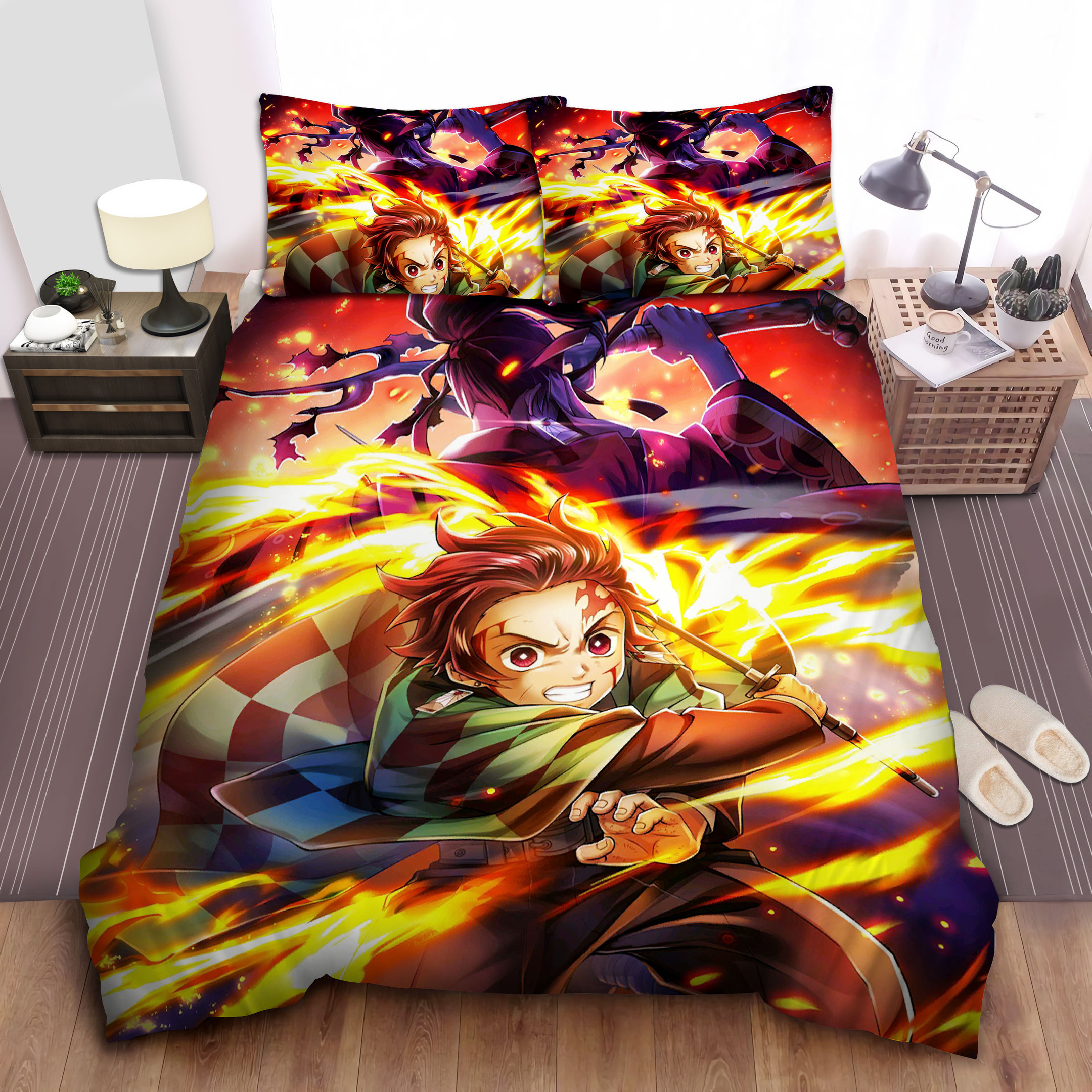 demon slayer tanjiro attack artwork bedding sets with duvet cover bed sheets kniay