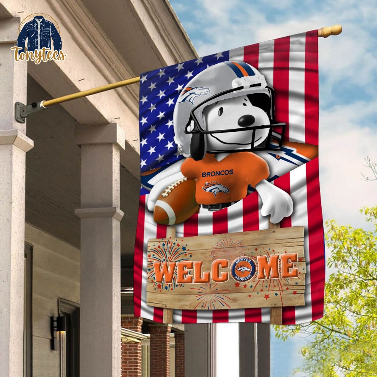 denver broncos snoopy peanuts welcome custom name garden flag 1 uualw