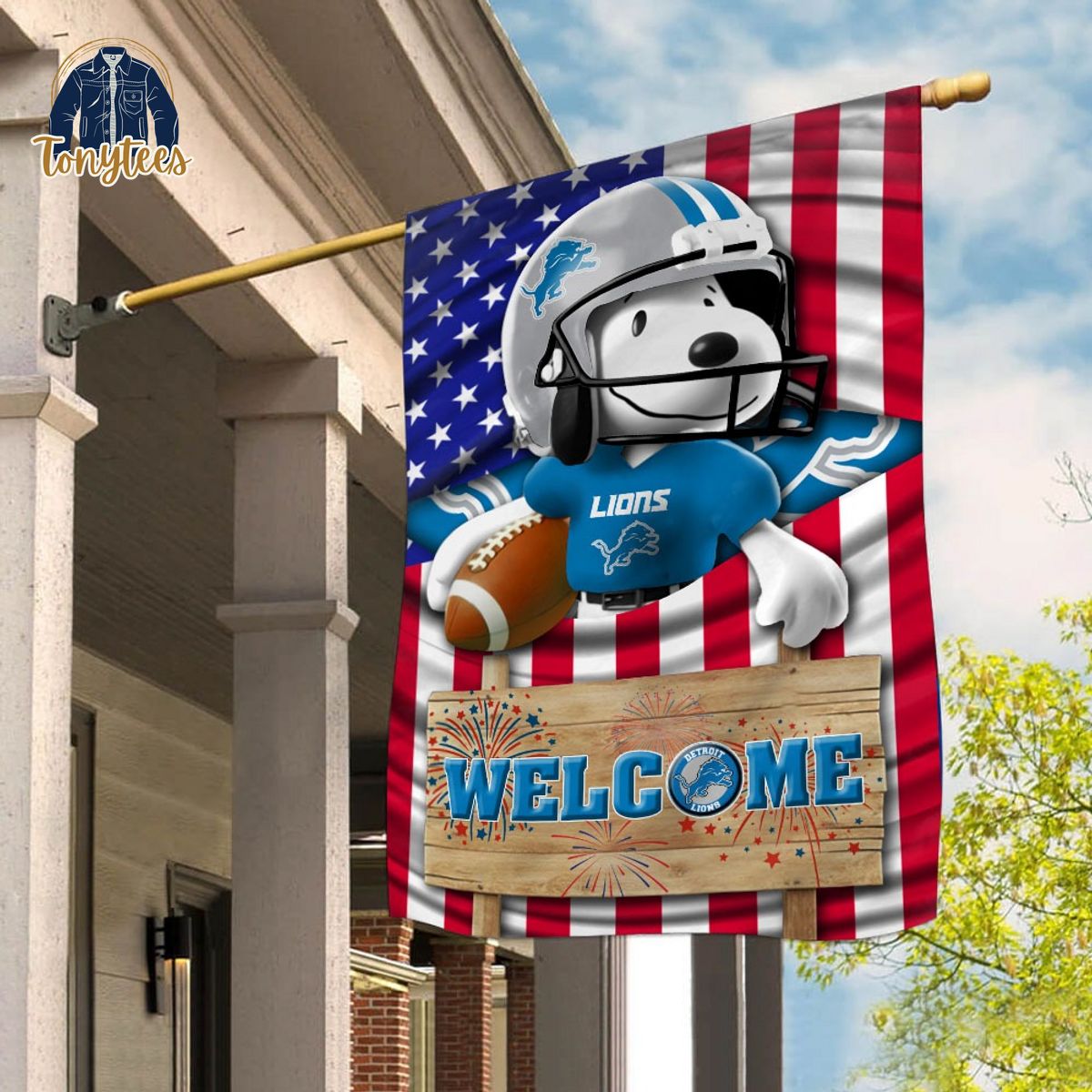 detroit lions snoopy peanuts welcome custom name garden flag 1 bgrin