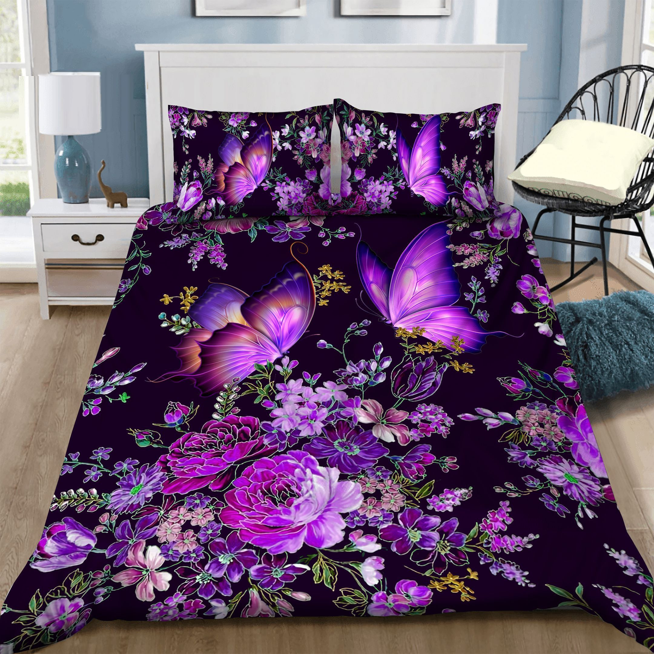 digital art bedding set purple butterfly flowers duvet cover bed sheets rkjkb