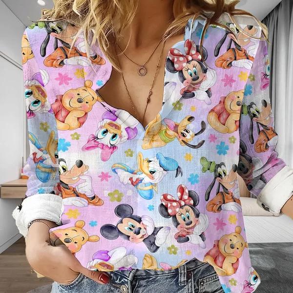 disney character women casual shirt mickey casual shirt mickey casual long sleeve button down shirt disney fan gift blouses for women 20231024101205304