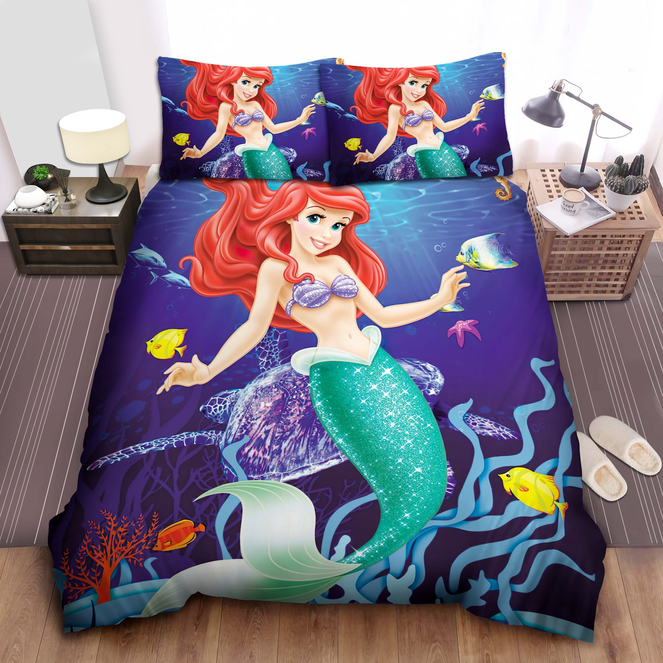 disney princess ariel poster bed sheet spread comforter duvet cover bedding sets usdhr