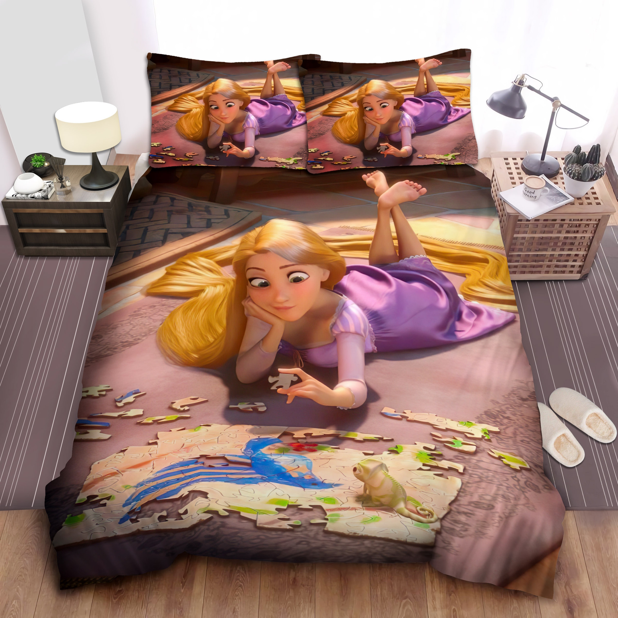 disney princess rapunzel and jigsaw puzzle bed sheet spread comforter duvet cover bedding sets uegdn