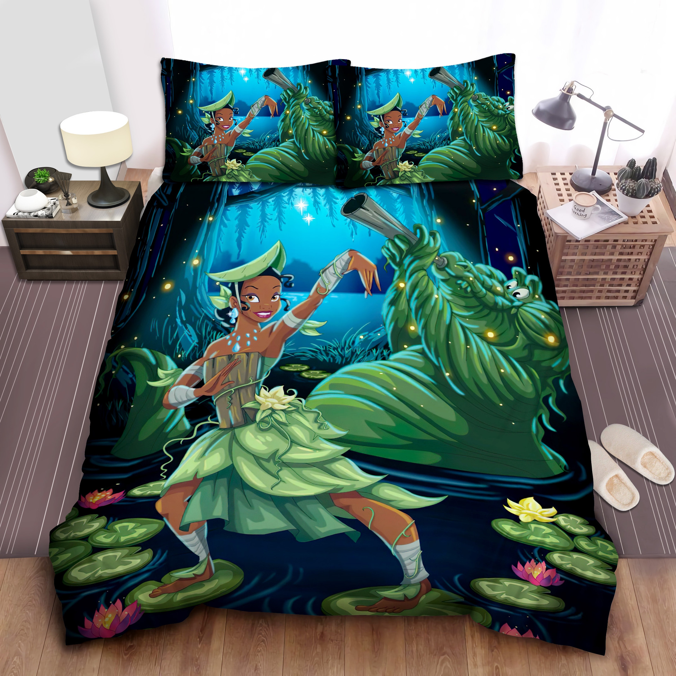 disney princess tiana in jungle theme bed sheet spread duvet cover bedding sets cnybk