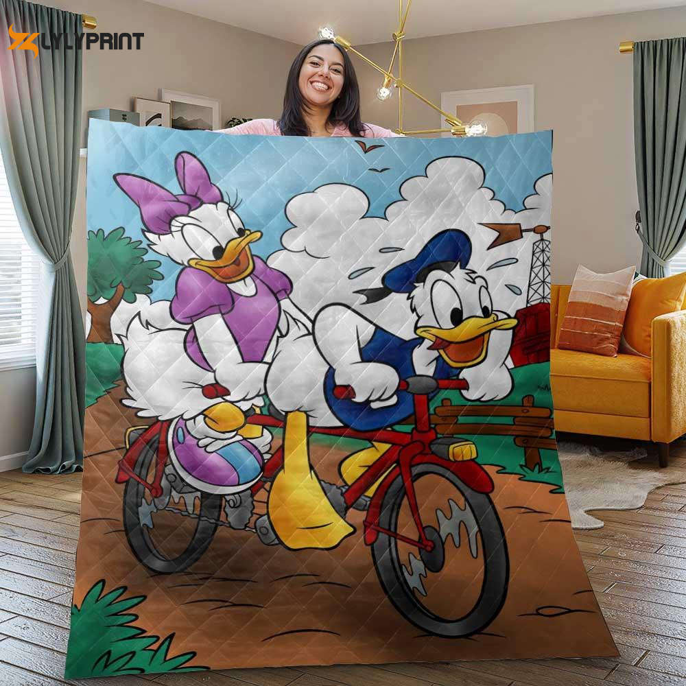 donald duck donald duck quilt blanket donald duck gift for fan donald duck and daisy duck riding a bike quilt blanket 1