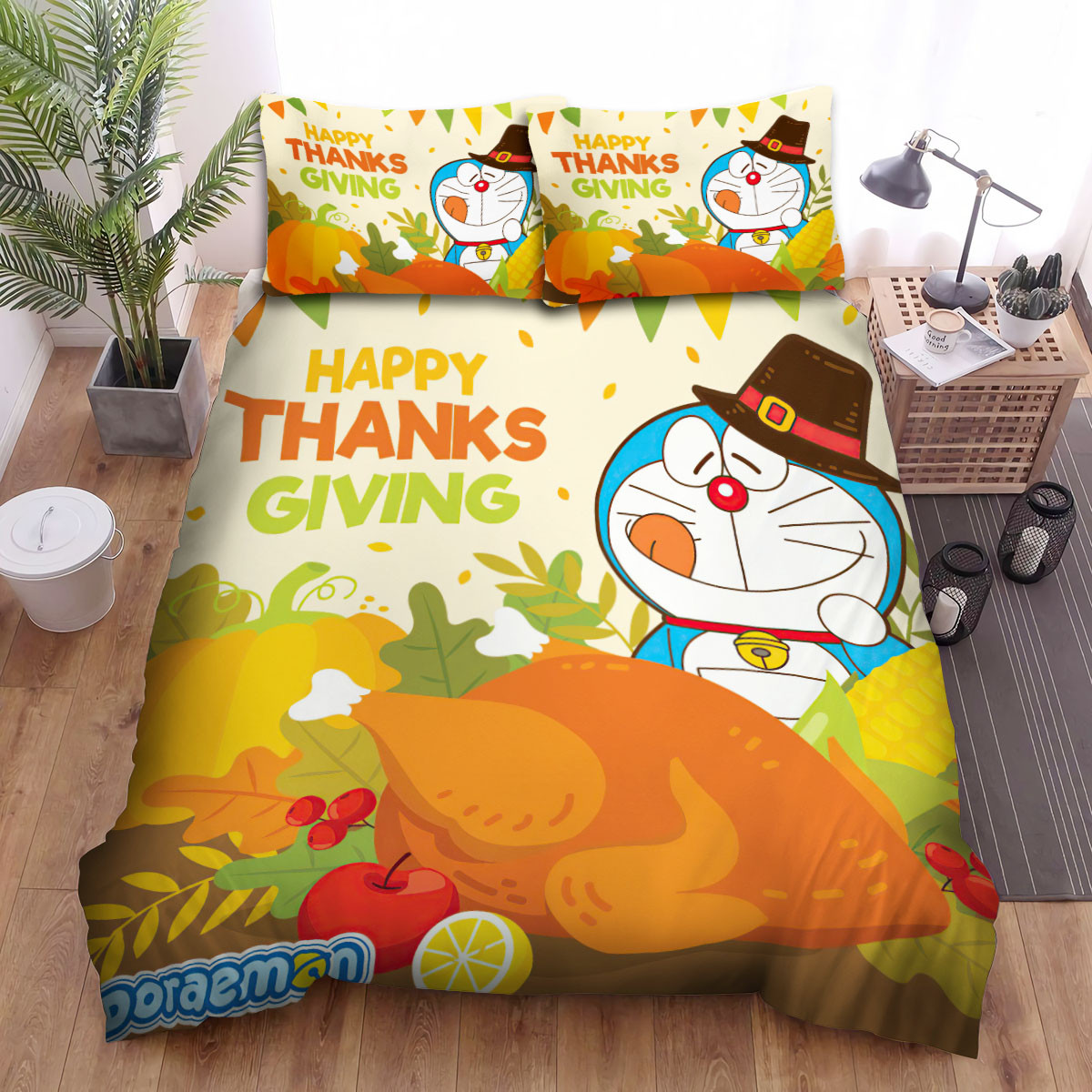 doraemon happy thanks giving bed sheets spread duvet cover bedding sets as5nw