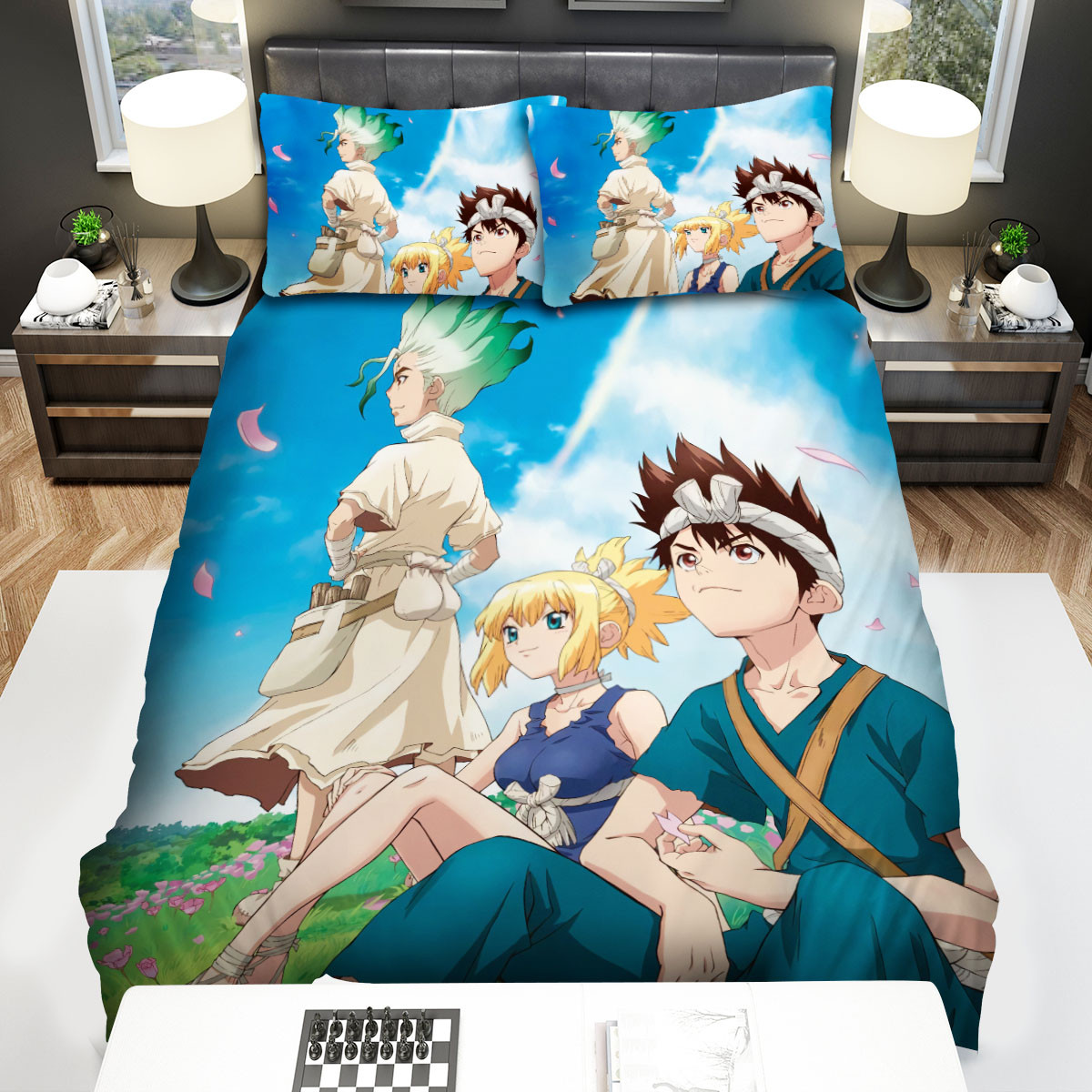 dr stone senka and friends in the flowers field bed sheets spread comforter duvet cover bedding sets jfbu8