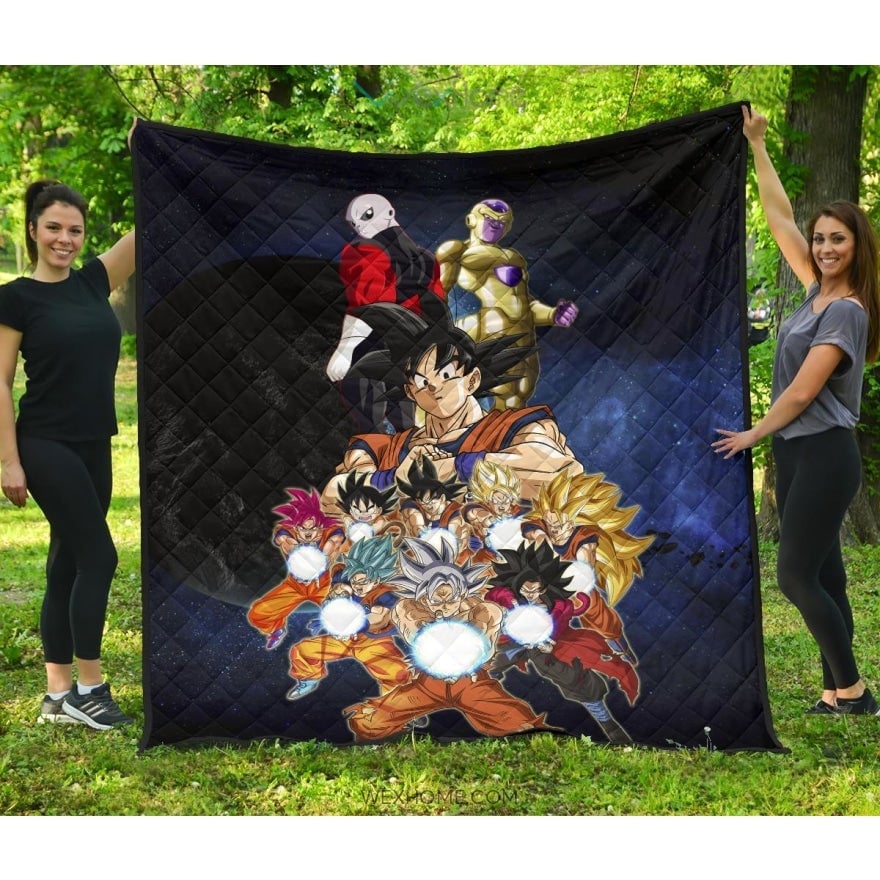 dragon ball anime db goku all forms vs golden frieza and jiren premium quilt blanket ojoui