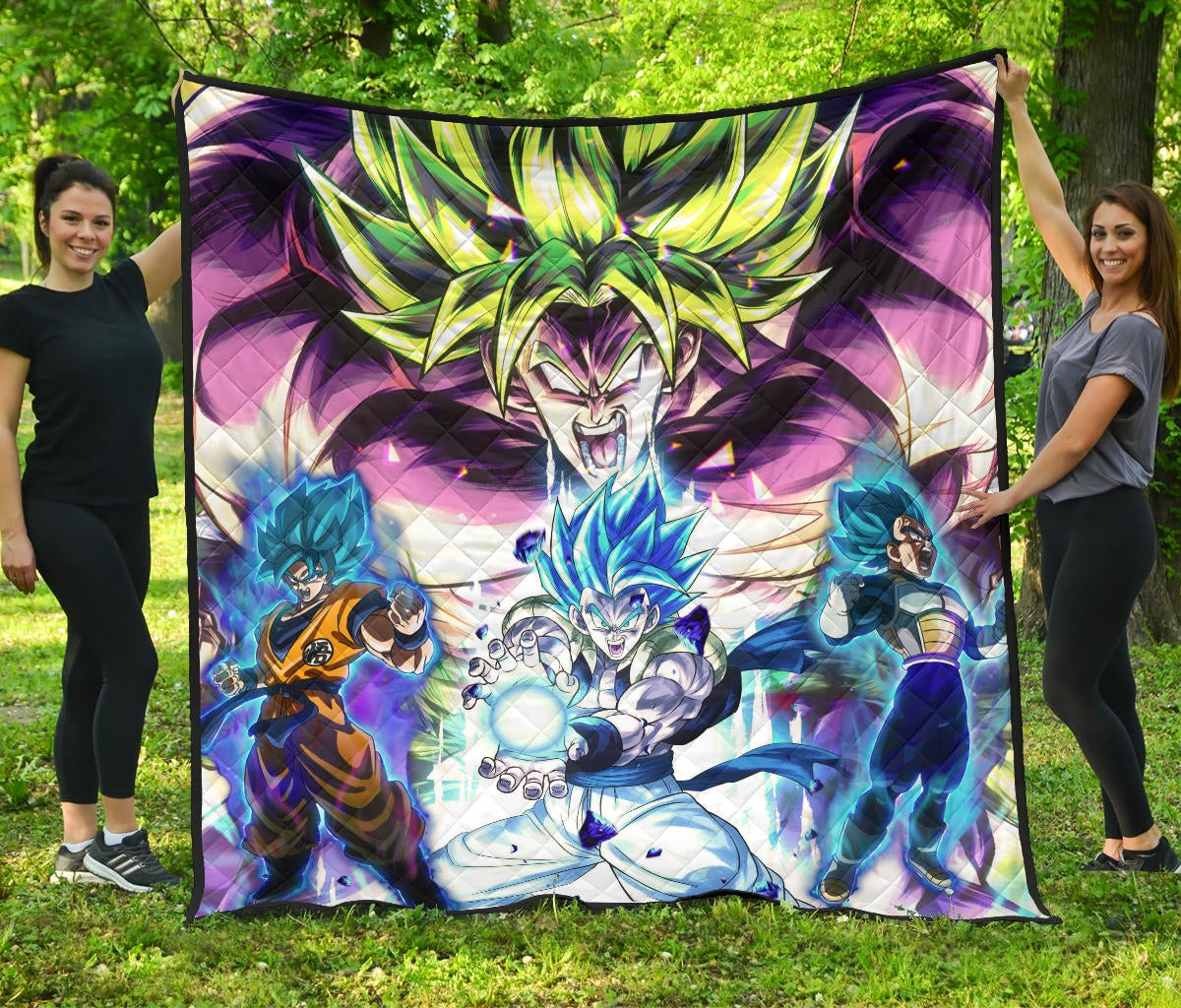 dragon ball anime db super saiyan broly goku and vegeta power vapor premium quilt blanket 6aowh