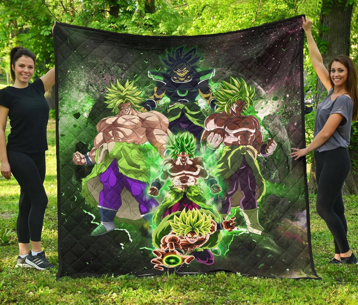 dragon ball anime db super saiyan broly moments green vapor galaxy premium quilt blanket qmcgs