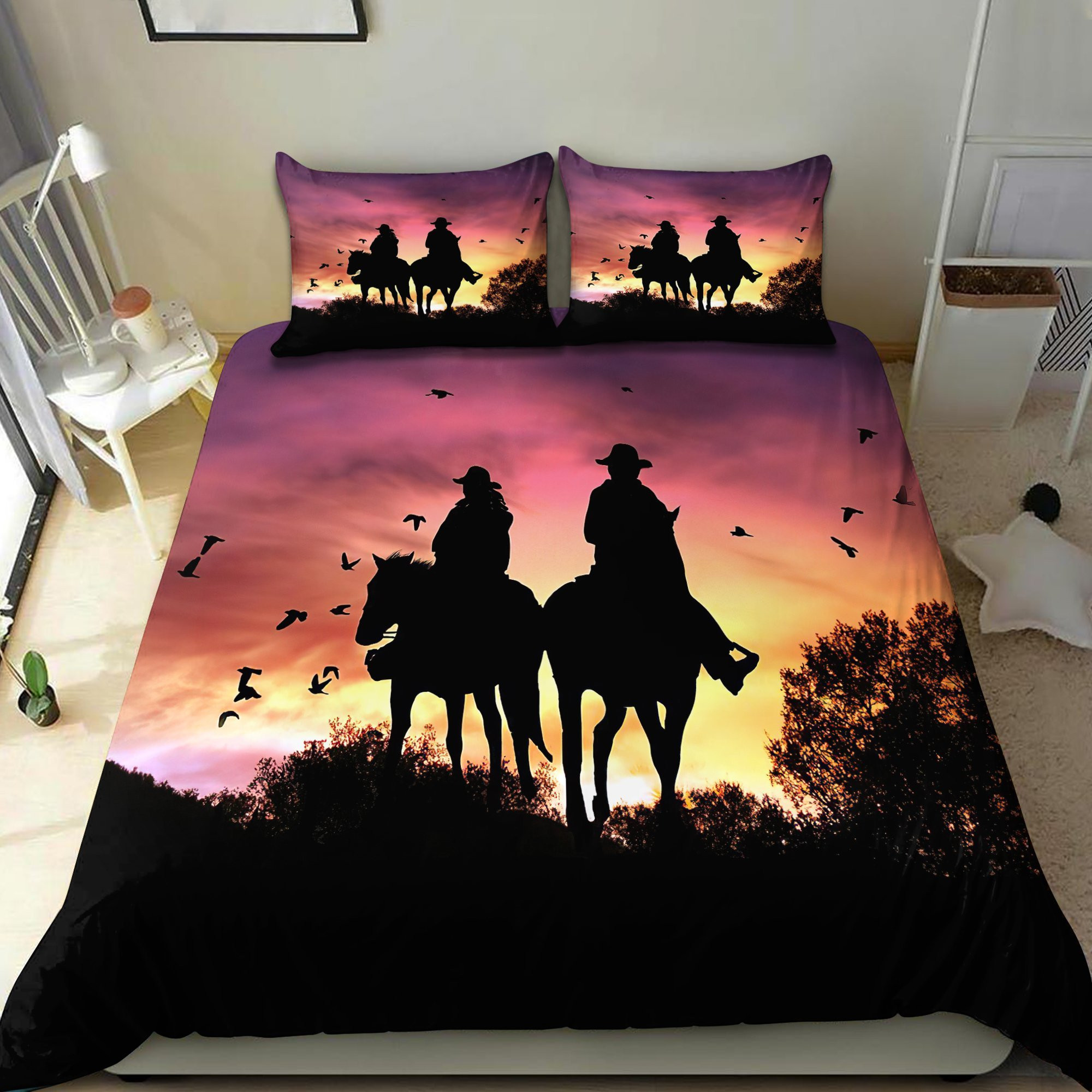 duvet cover bedding sets featuring cowboy couple on bed sheets akry2