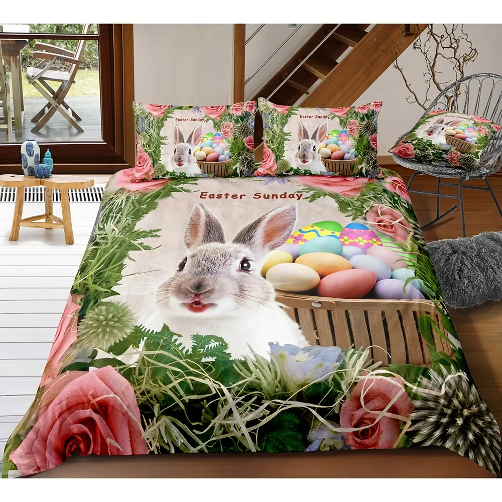 easter sunday bunny cotton bed sheets comforter duvet cover bedding set abqoz