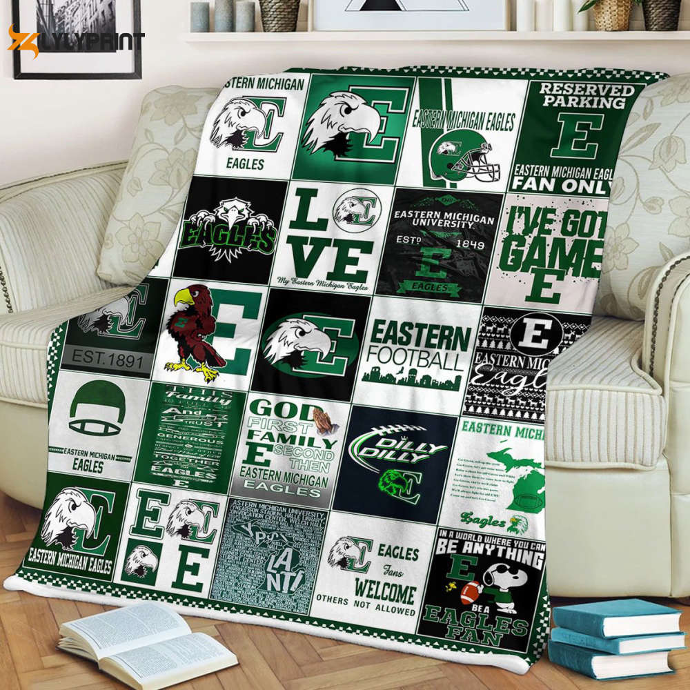 eastern michigan 2 quilt blanket for fans home decor gift 1