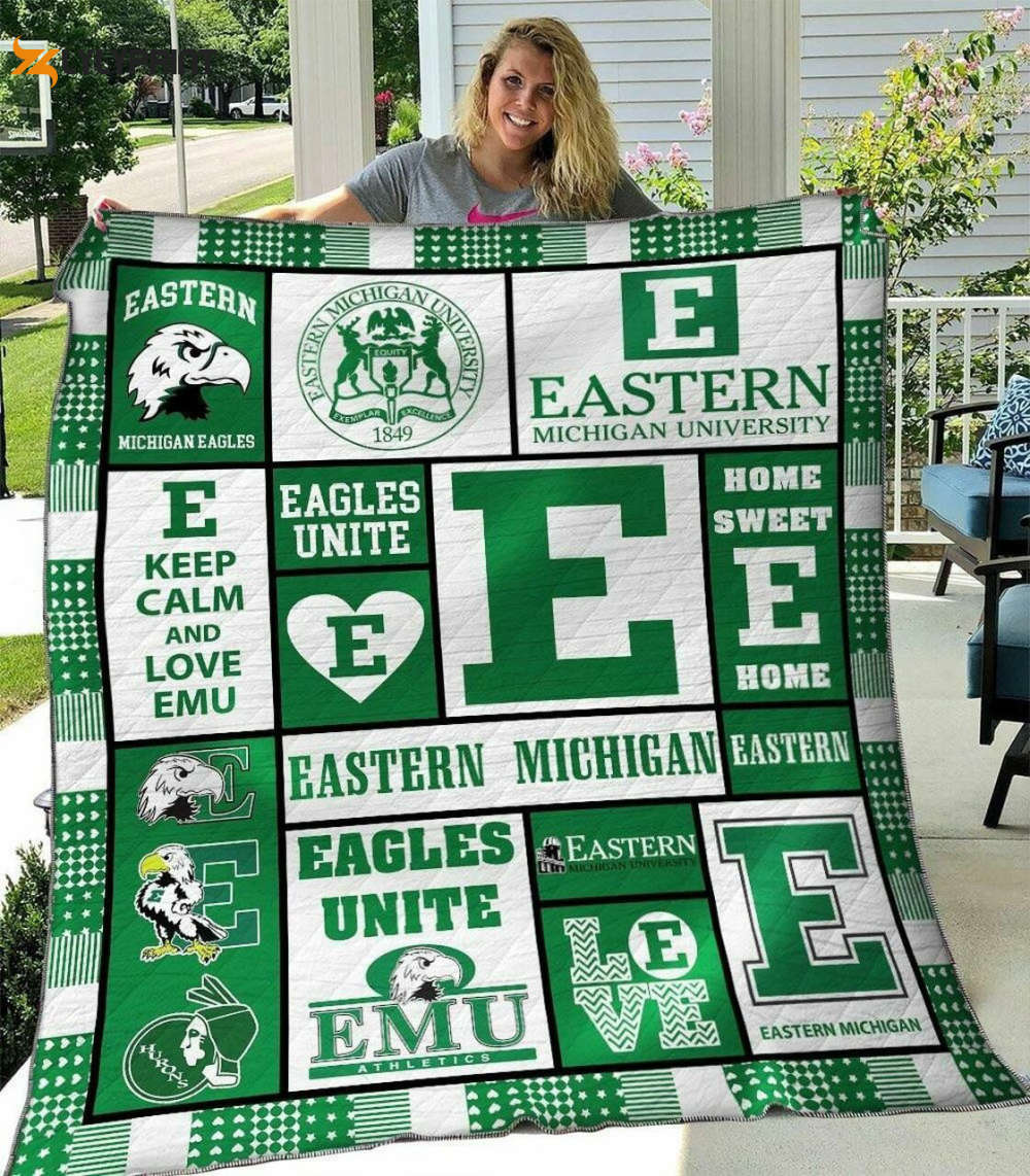 eastern michigan 3 quilt blanket for fans home decor gift 1