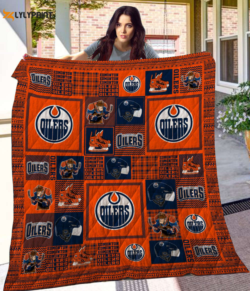 edmonton oilers quilt blanket for fans home decor gift 2