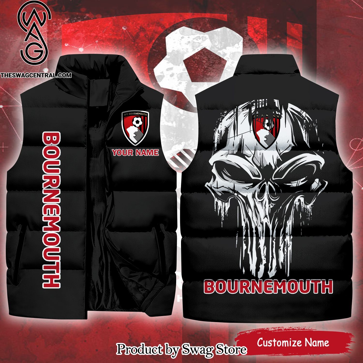 english premier league afc bournemouth skull unisex sleeveless jacket 1 521cG