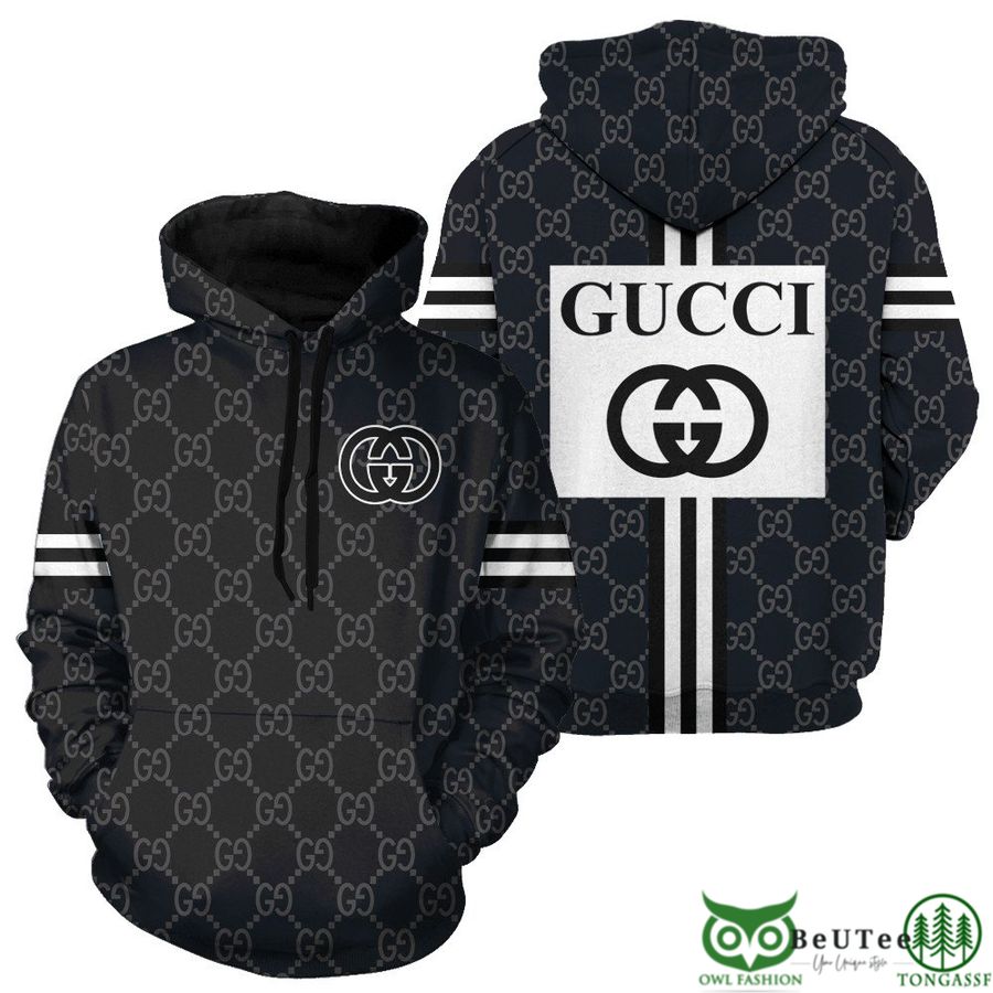 ewaHoicq 24 Highend Luxury Gucci Monogram Black 3D Hoodie