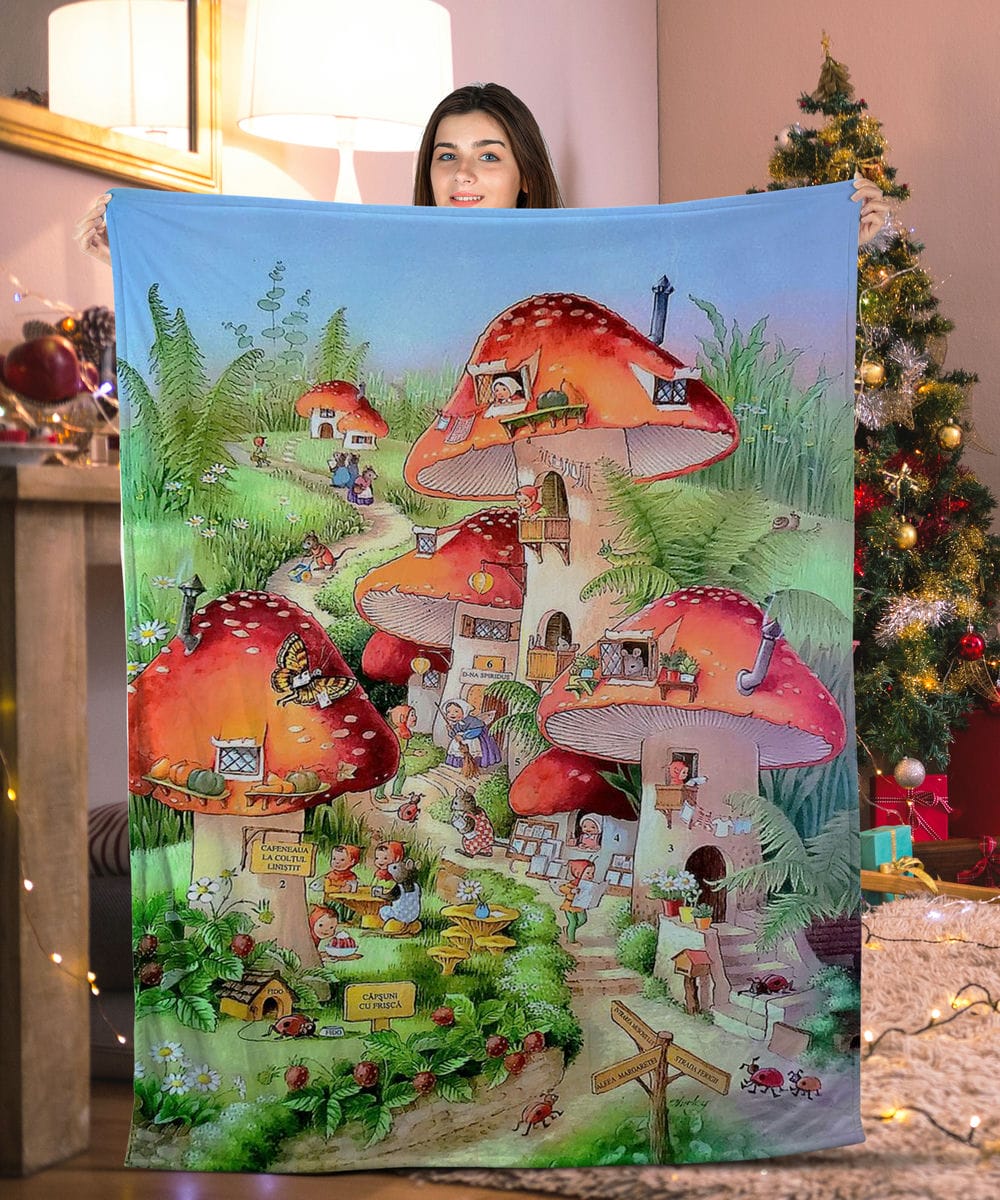 fairy mushroom village mushroom blanket 2kxyj