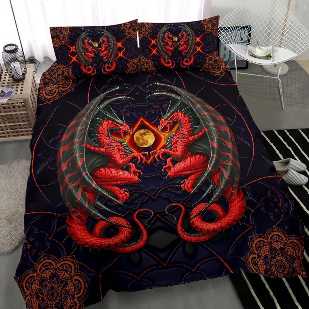 fire dragon and moon mandala duvet cover bedroom sets comfortable bedding sets i9bw2