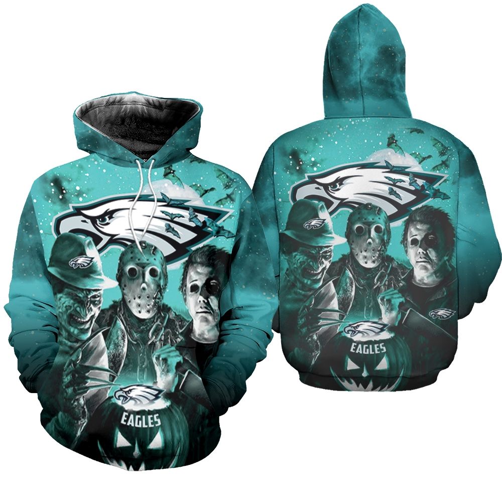 freddy jason michael myers loves philadelphia eagles pumpkin head halloween 3d hoodie77616