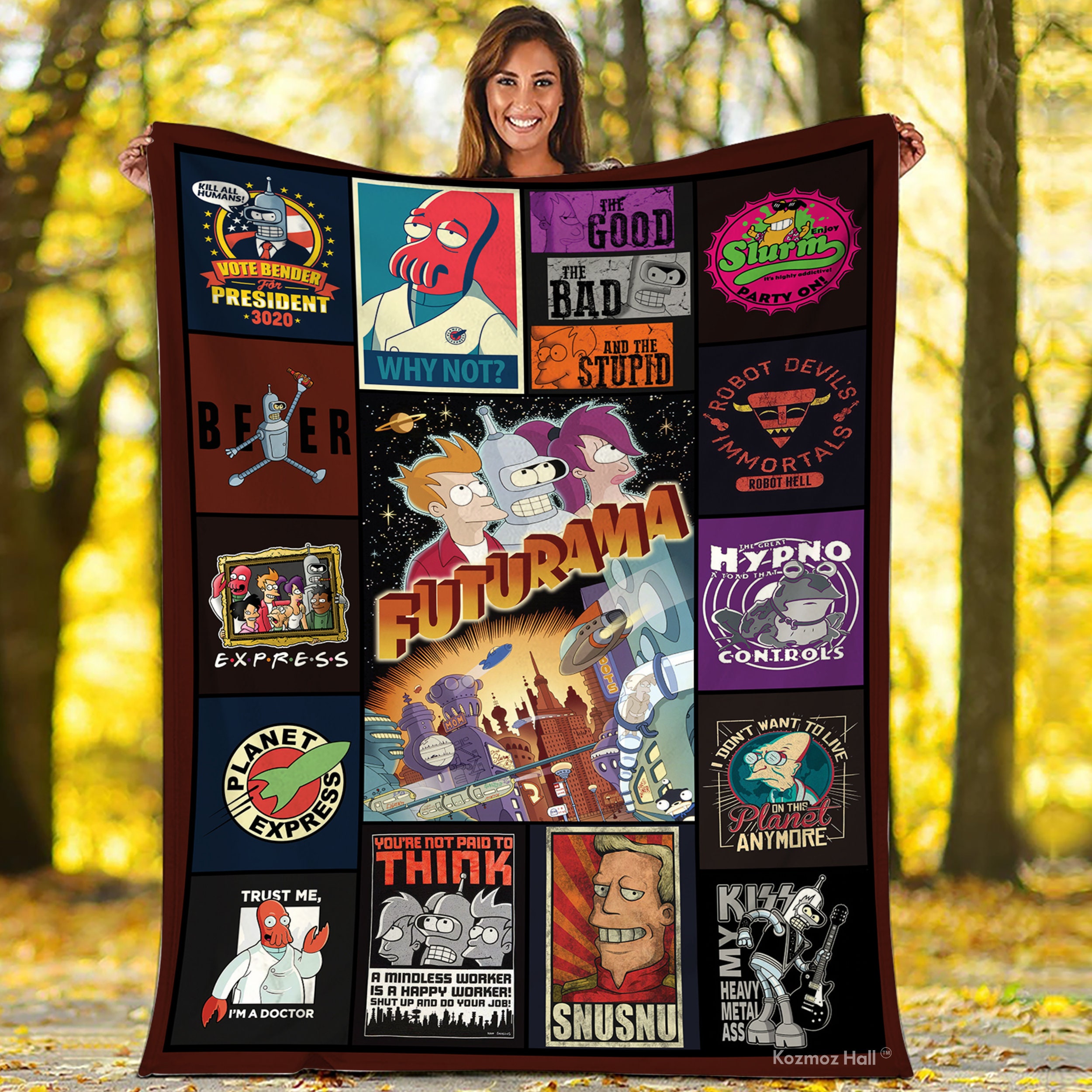 futurama leela bender philip j. fry quilt blanket lahvn