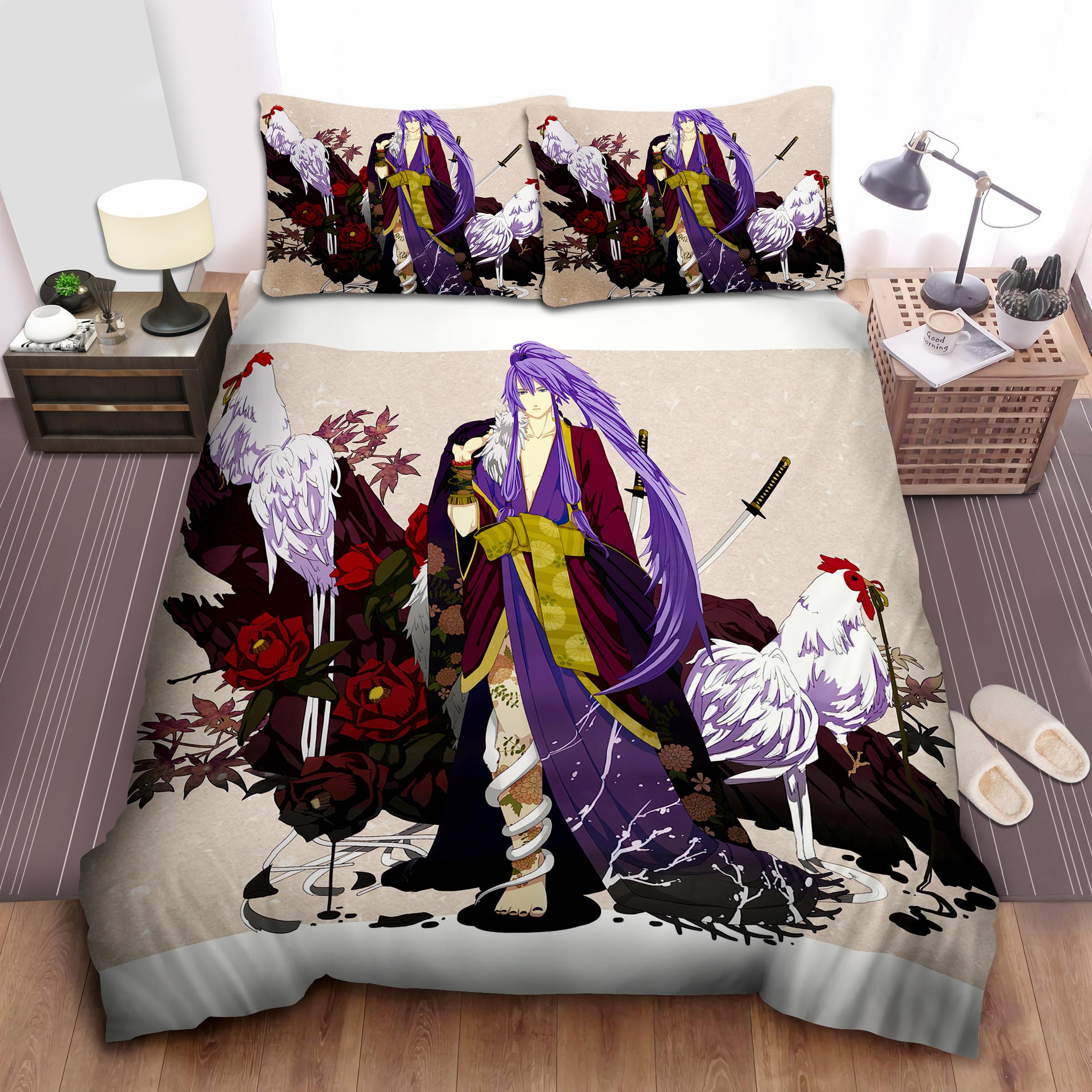 gackpoid kamui gakupo with swords and roosters bed sheets spread comforter duvet cover bedding sets hwrag