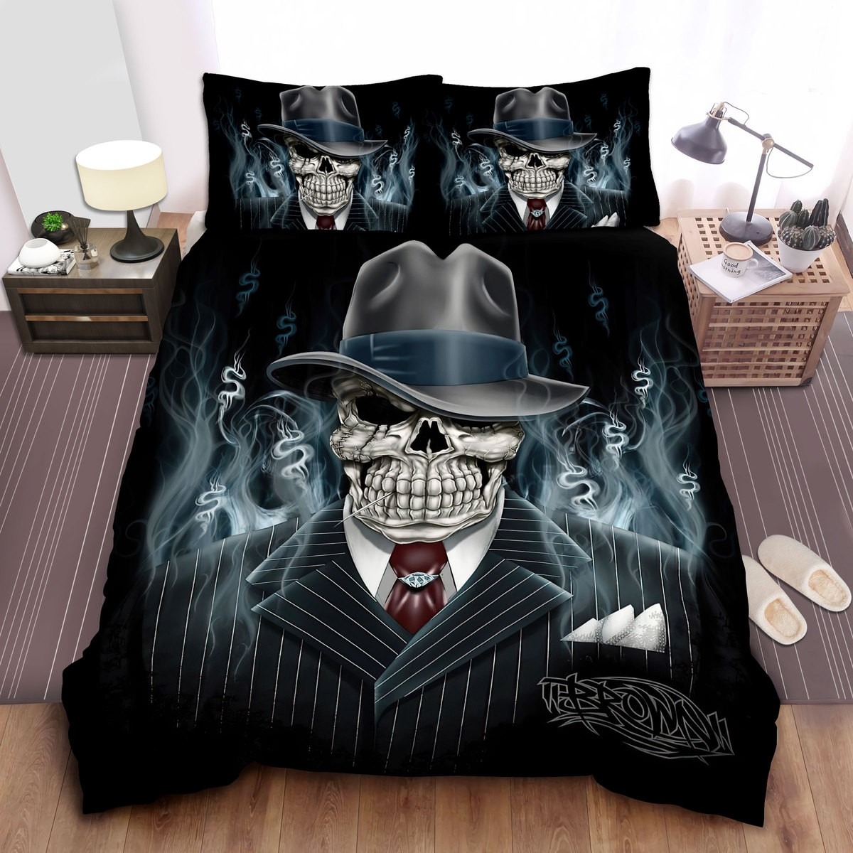 gangster skull in suit digital illustration duvet cover bedroom sets comfortable bedding sets z3zll