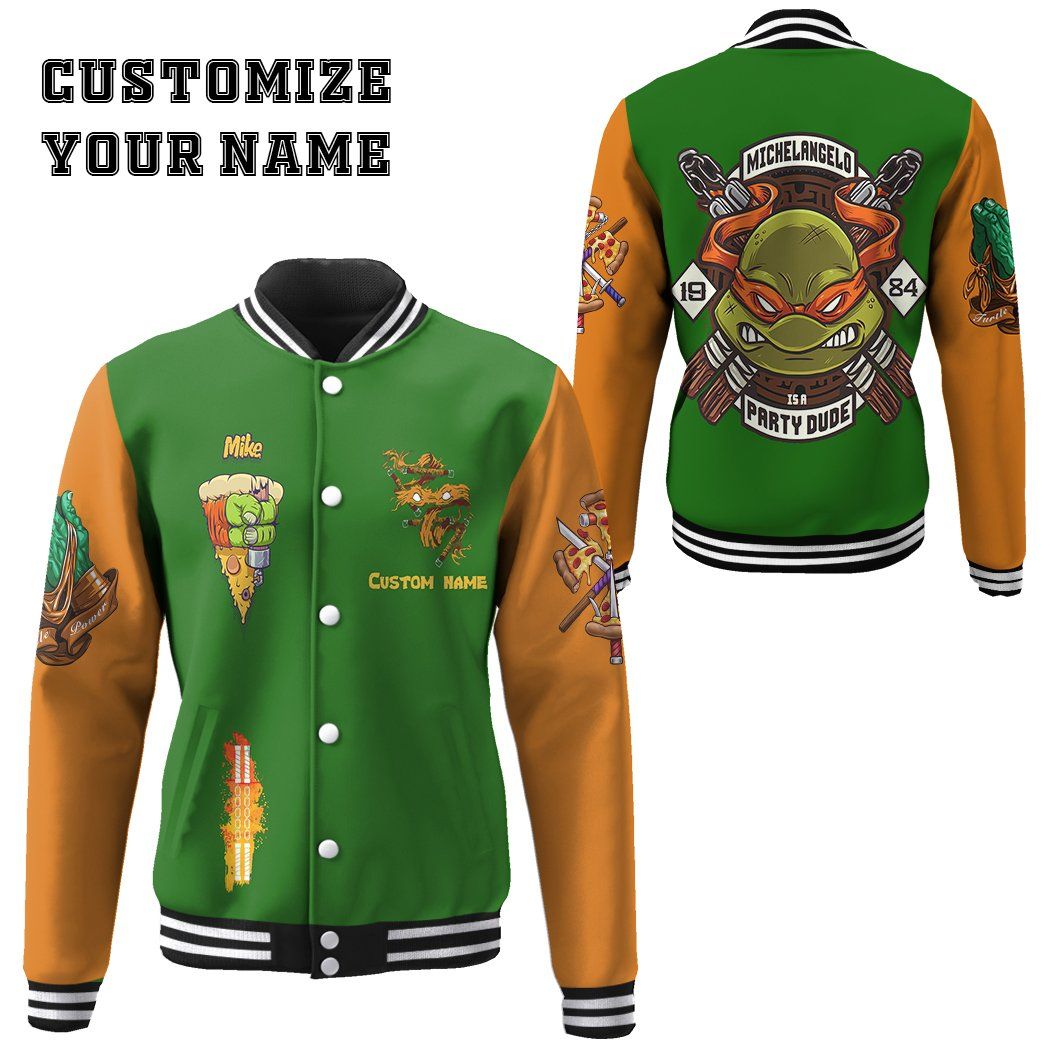 gearhuman 3d michelangelo tmnt mike mikey cosplay custom baseball jacket gv18013 baseball jacket baseball jacket xs 678185