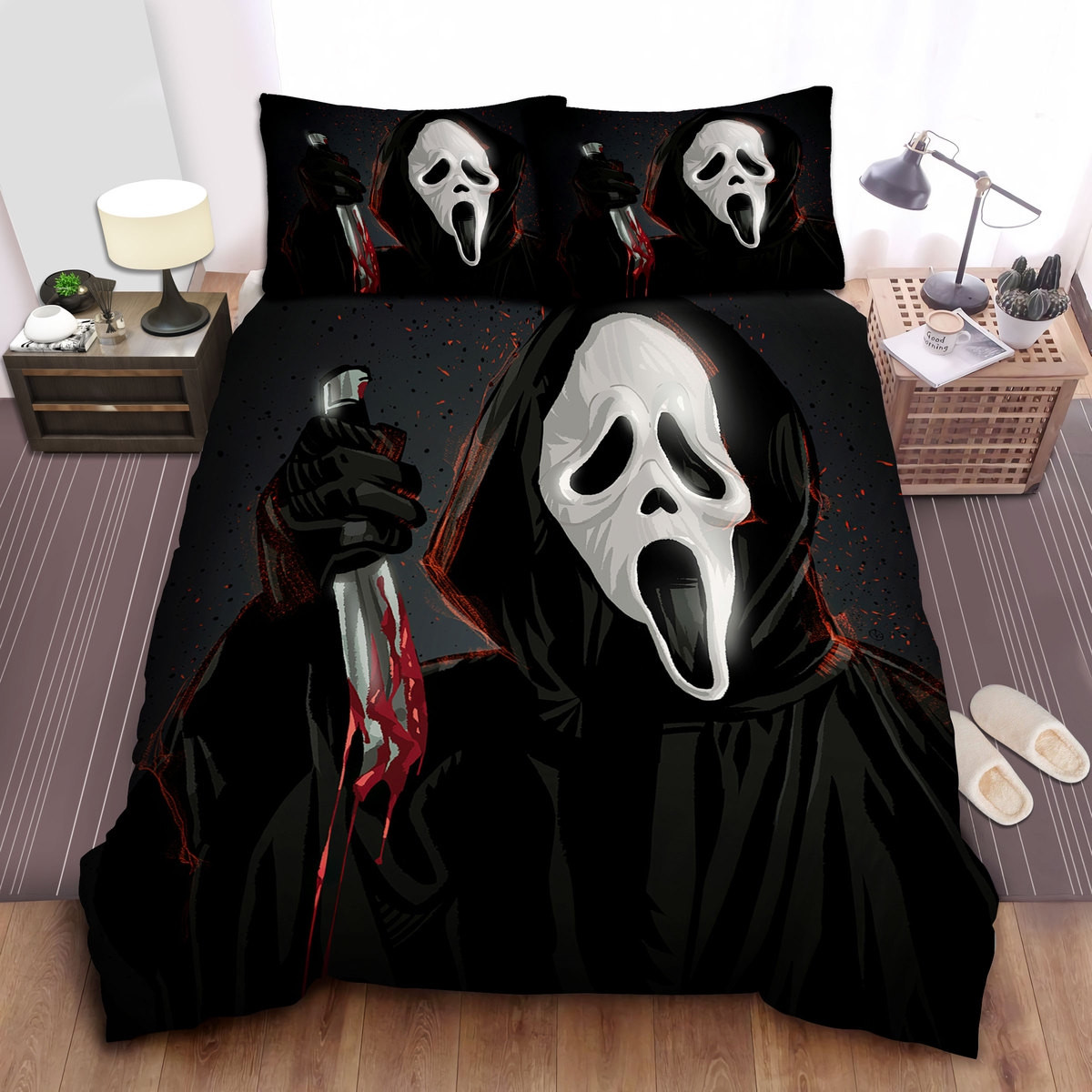 ghostface with bloody knife illustration duvet cover bedroom sets comfortable bedding sets gfo7n