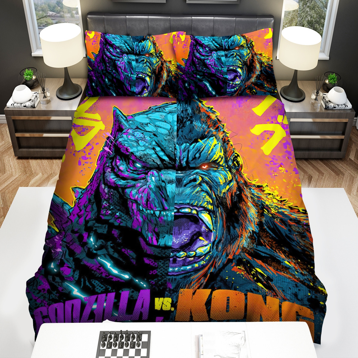 godzilla vs kong split art comforter duvet cover bed sheets bedding set 8eiaz