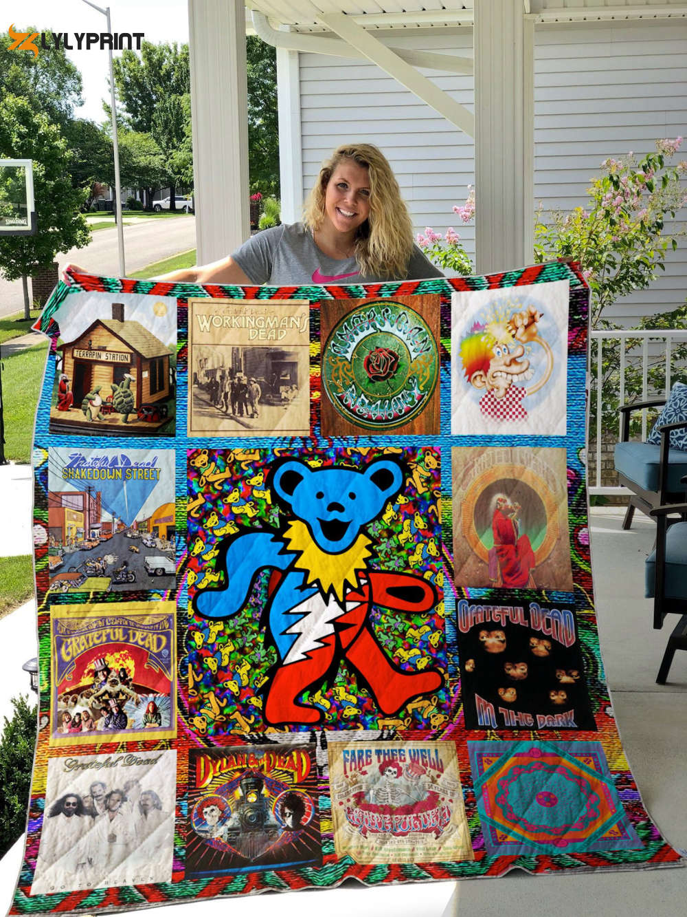 grateful dead quilt blanket for fans home decor gift 1e