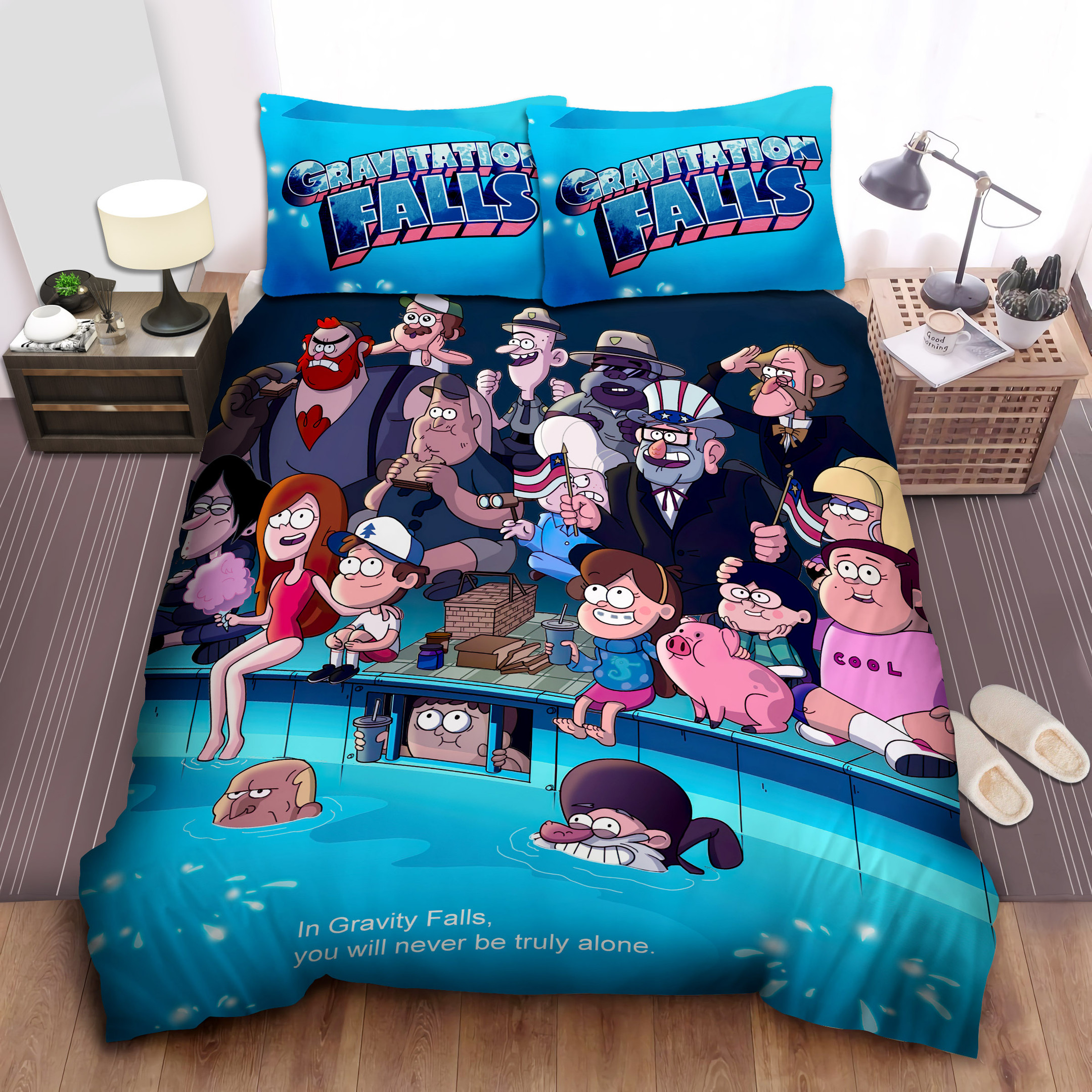 gravity falls characters gathering at the pool duvet cover bedroom sets comfortable bedding sets nh0fc